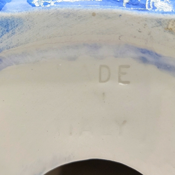 Vintage Majolica Italy Cat On Blue Pillow w/ Hand Painted Flowers On The Back - Picture 9 of 14